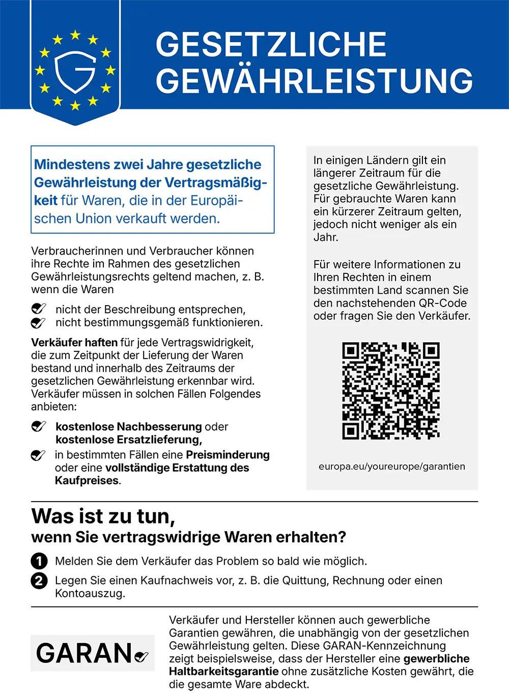 Gesetzliche Gewährleistung Label motowippe Gewaehrleistungslabel DE